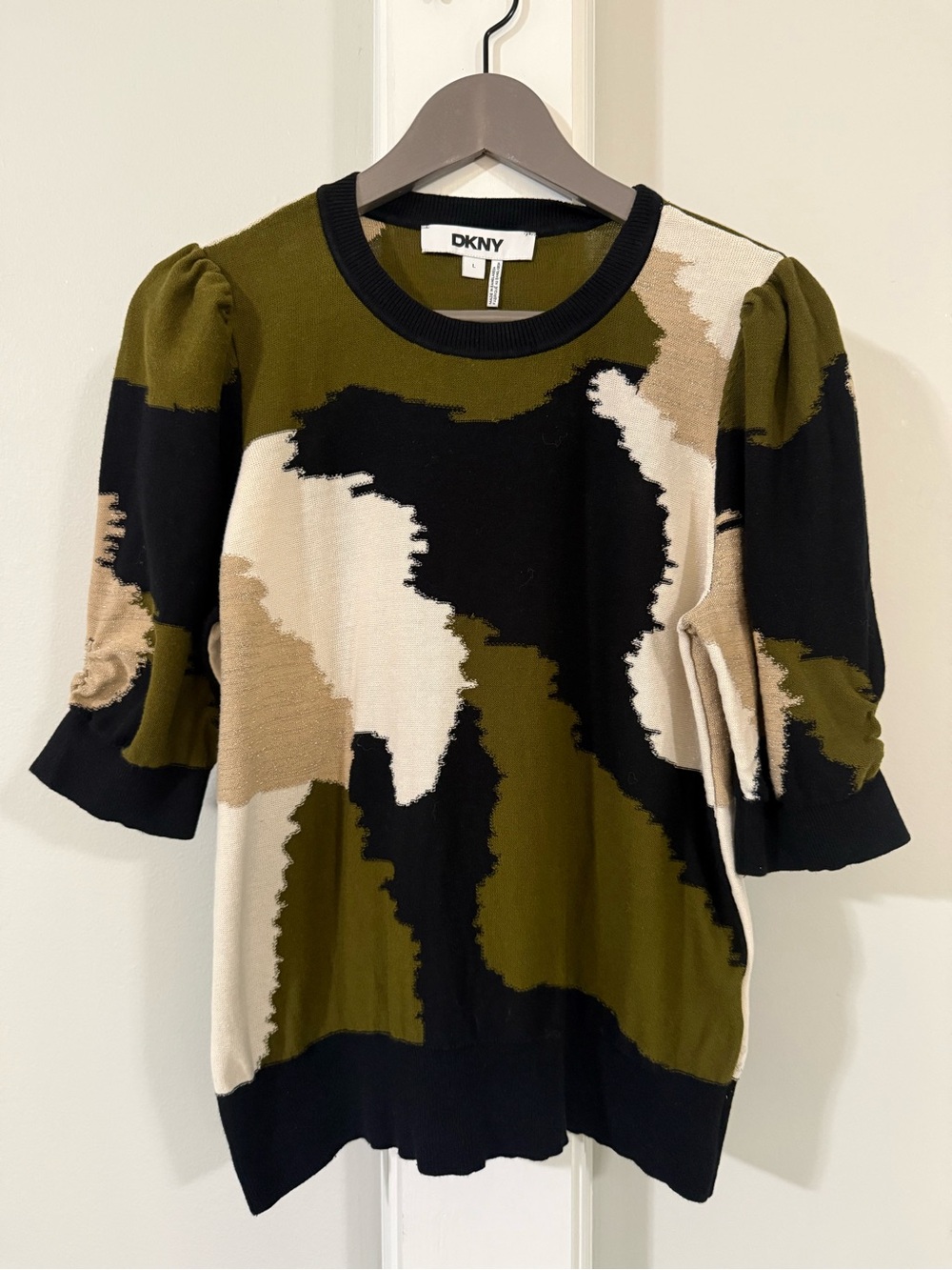 DKNY Olive and Black Crewneck Sweater